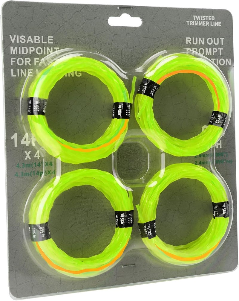 Quintillus 4 Pack String Trimmer Line .095 Compatible with Ego String Trimmer 095 Weed Eater String Pre-Cut Dual Color 3-section Fast-positioning Twisted Trimmer Line Universal Fit Weed Wacker String 14 ft - Image 1